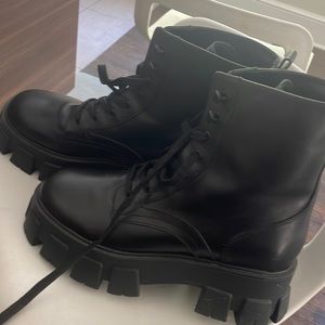 Marc Fisher LTD Happy Womens Leather Combat Boot Black Size 9 M